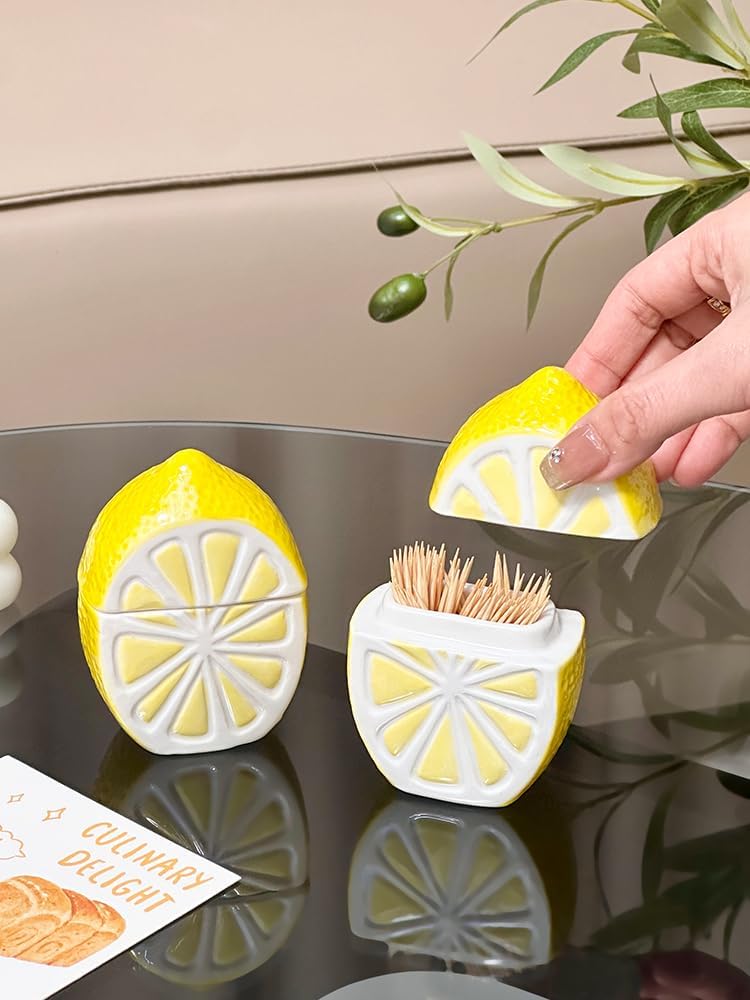Toothpick Holder Lemon Ceramic Organizer Toothpick Box Cotton Swab Storage Tube