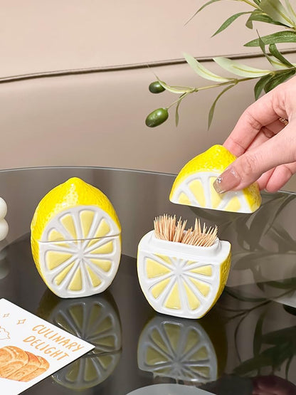Toothpick Holder Lemon Ceramic Organizer Toothpick Box Cotton Swab Storage Tube