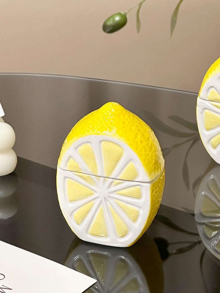 Toothpick Holder Lemon Ceramic Organizer Toothpick Box Cotton Swab Storage Tube