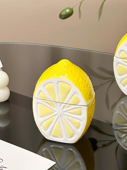 Toothpick Holder Lemon Ceramic Organizer Toothpick Box Cotton Swab Storage Tube