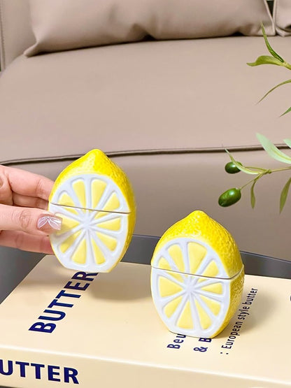Toothpick Holder Lemon Ceramic Organizer Toothpick Box Cotton Swab Storage Tube