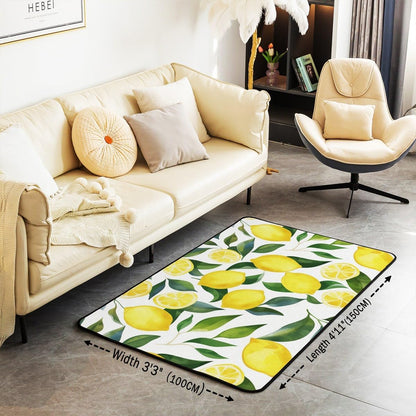 Lemon Living Room Rugs for Bedroom for Kids Boys Girls Botanical Lemon Pattern Indoor Floor Mat Area Rug 5x7 Tropical Fruit Decor Carpet Yellow Green Bedroom Decor