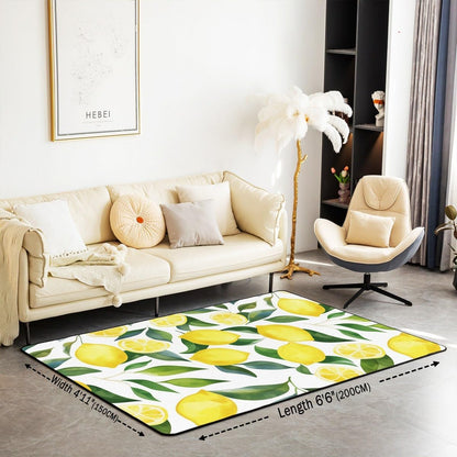 Lemon Living Room Rugs for Bedroom for Kids Boys Girls Botanical Lemon Pattern Indoor Floor Mat Area Rug 5x7 Tropical Fruit Decor Carpet Yellow Green Bedroom Decor