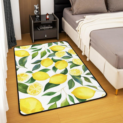 Lemon Living Room Rugs for Bedroom for Kids Boys Girls Botanical Lemon Pattern Indoor Floor Mat Area Rug 5x7 Tropical Fruit Decor Carpet Yellow Green Bedroom Decor