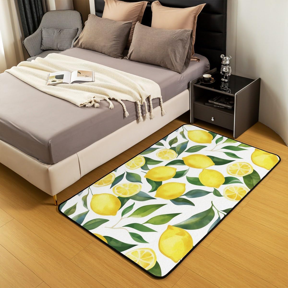 Lemon Living Room Rugs for Bedroom for Kids Boys Girls Botanical Lemon Pattern Indoor Floor Mat Area Rug 5x7 Tropical Fruit Decor Carpet Yellow Green Bedroom Decor