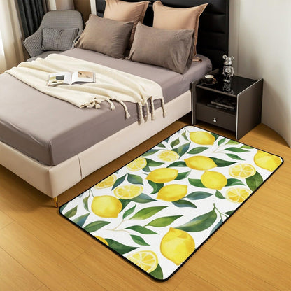 Lemon Living Room Rugs for Bedroom for Kids Boys Girls Botanical Lemon Pattern Indoor Floor Mat Area Rug 5x7 Tropical Fruit Decor Carpet Yellow Green Bedroom Decor