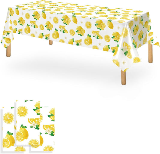 Lemon Tablecloth (3 Packs), 108x54 inches Lemons Summer Party Table Cover Rectangle Disposable Lemonade Table Cover for Lemonade Theme Birthday Wedding Shower Supplies Lemon Party Decorations