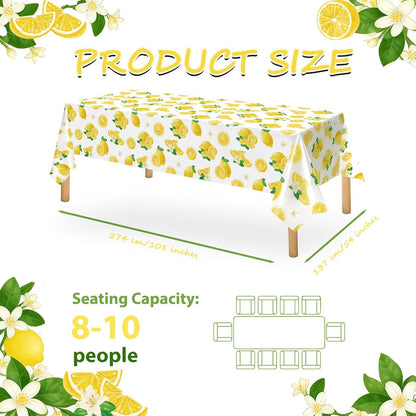 Lemon Tablecloth (3 Packs), 108x54 inches Lemons Summer Party Table Cover Rectangle Disposable Lemonade Table Cover for Lemonade Theme Birthday Wedding Shower Supplies Lemon Party Decorations