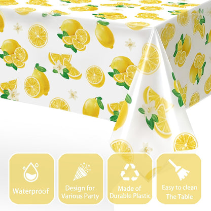 Lemon Tablecloth (3 Packs), 108x54 inches Lemons Summer Party Table Cover Rectangle Disposable Lemonade Table Cover for Lemonade Theme Birthday Wedding Shower Supplies Lemon Party Decorations