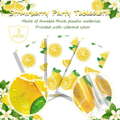 Lemon Tablecloth (3 Packs), 108x54 inches Lemons Summer Party Table Cover Rectangle Disposable Lemonade Table Cover for Lemonade Theme Birthday Wedding Shower Supplies Lemon Party Decorations