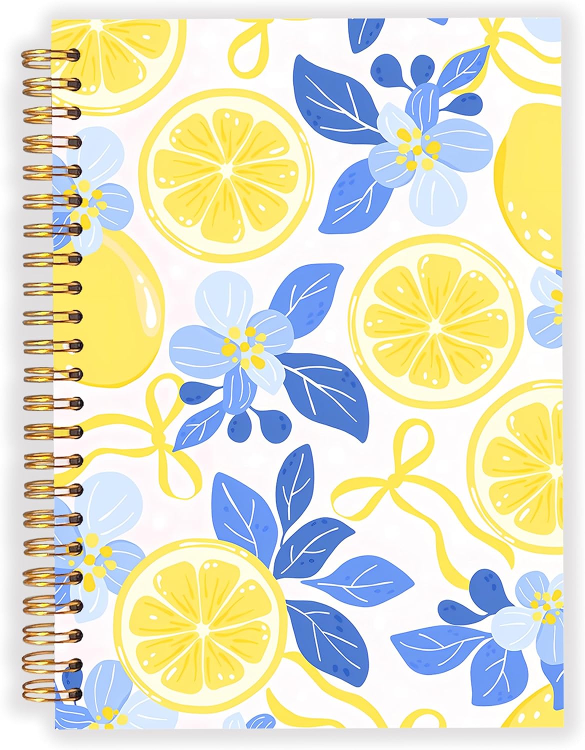 Blue and Yellow Lemon Notebook Journal for Women, Lemon Themed Gifts, Pretty Summer Floral Fruit Hardcover Spiral Notebook for Work Note Taking 5.5x8.3 in