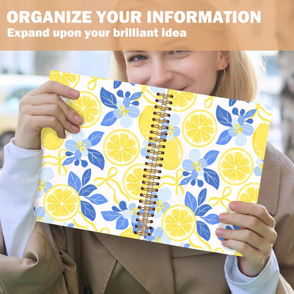 Blue and Yellow Lemon Notebook Journal for Women, Lemon Themed Gifts, Pretty Summer Floral Fruit Hardcover Spiral Notebook for Work Note Taking 5.5x8.3 in