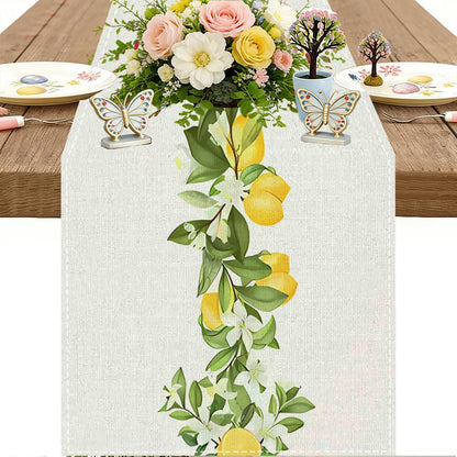 Lemon Table Runner Set with 6 Placemat, Boho Coastal Farmhouse Dining & Coffee Table Runner for Living Room, Rustic Yellow Spring Summer Decor