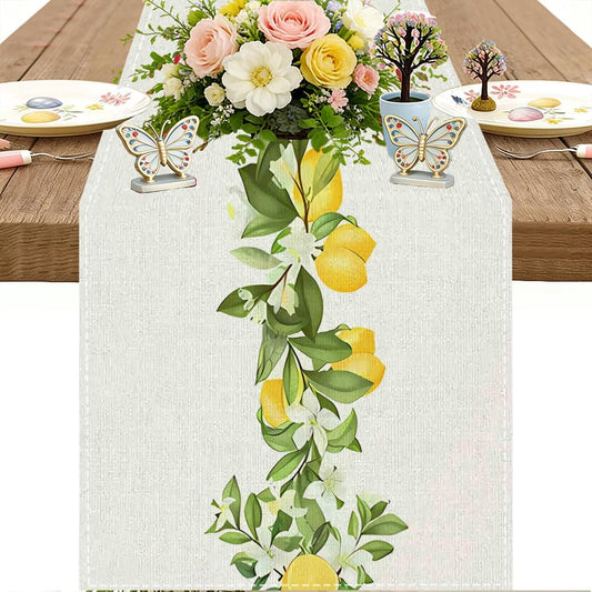 Lemon Table Runner Set with 6 Placemat, Boho Coastal Farmhouse Dining & Coffee Table Runner for Living Room, Rustic Yellow Spring Summer Decor