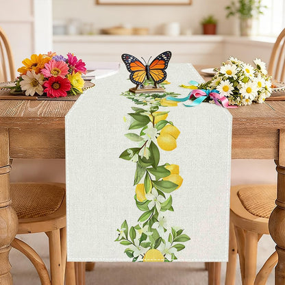Lemon Table Runner Set with 6 Placemat, Boho Coastal Farmhouse Dining & Coffee Table Runner for Living Room, Rustic Yellow Spring Summer Decor