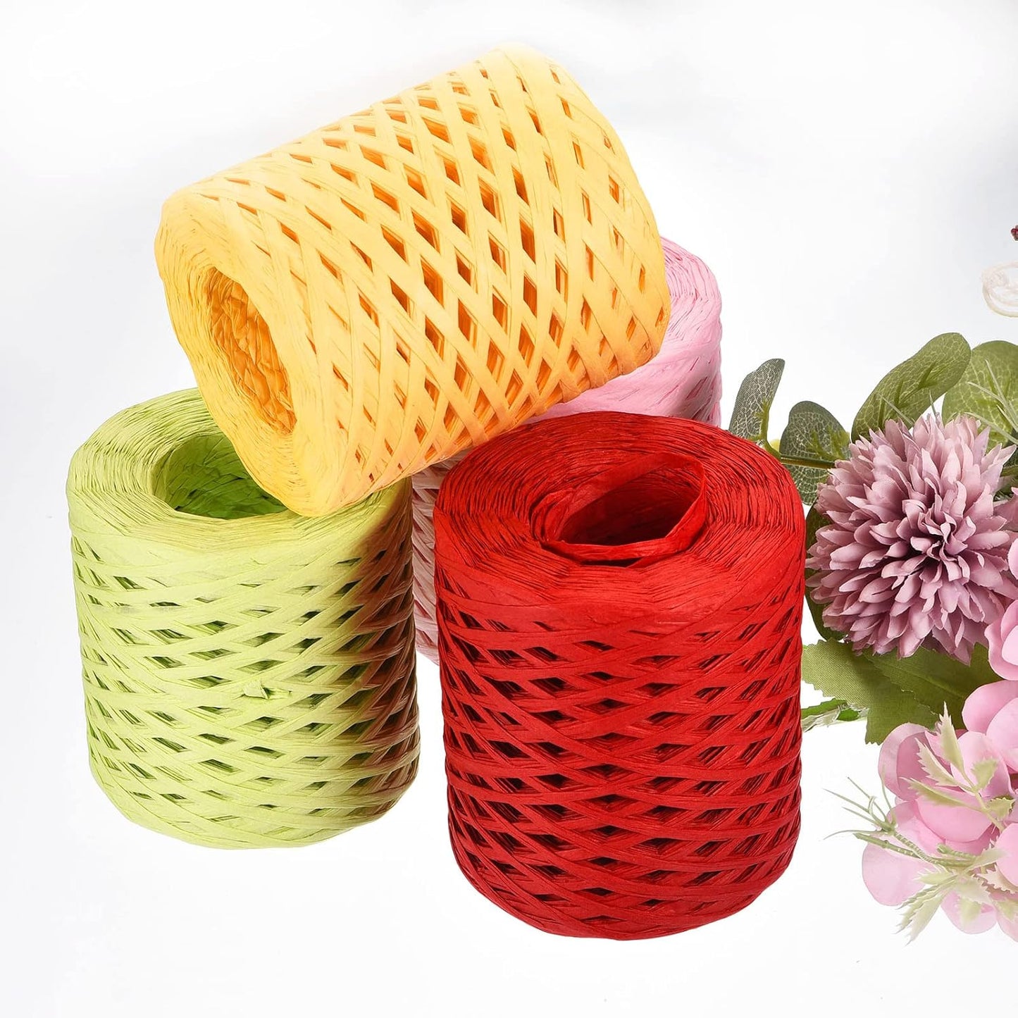 Raffia Paper Craft Rope Ribbon Packing Paper Twine 219 Yards Handmade Light Yellow for DIY Decoration Gift Packaging