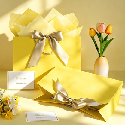 Extra Large Yellow Gift Bag with Handles 1-Pack | 37x28x12 cm. Includes 1 card & 2 tissues. Perfect for wedding, birthday, back to school, Mother's Day.