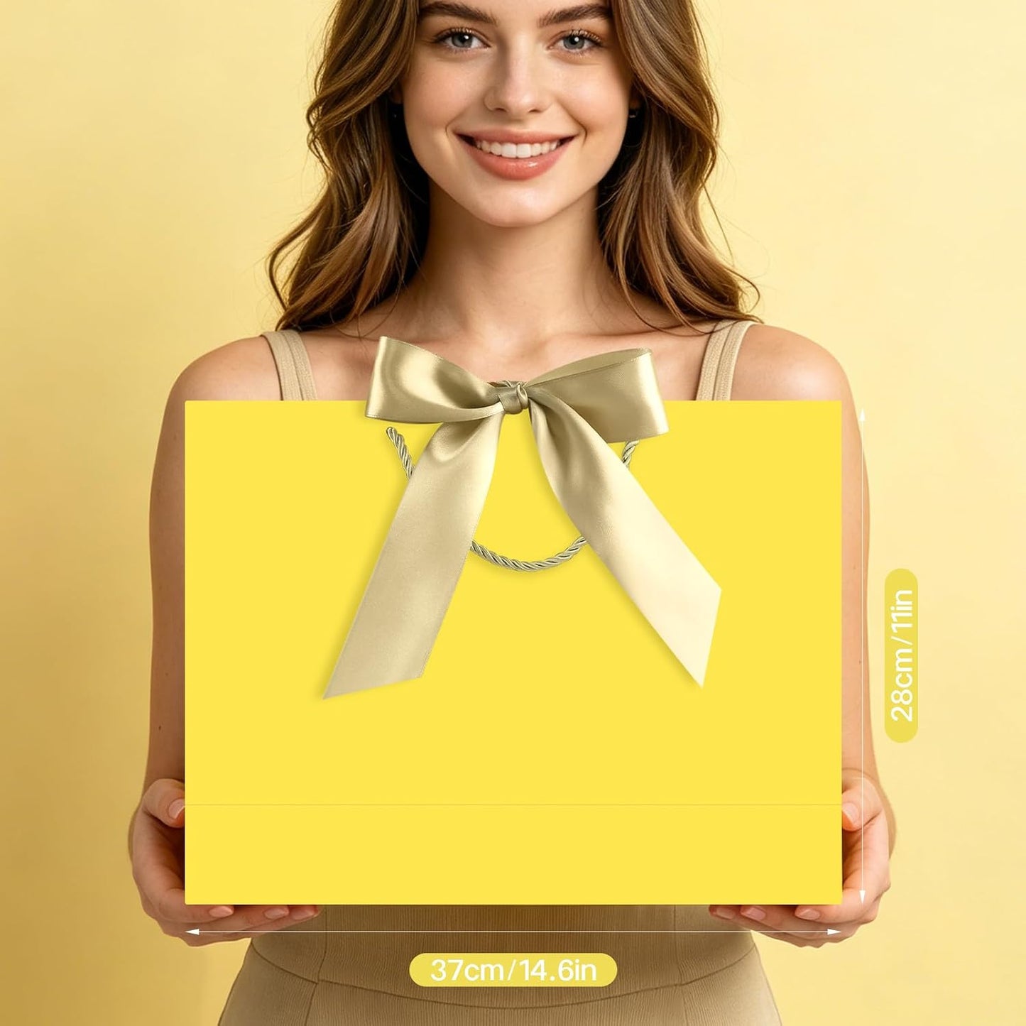 Extra Large Yellow Gift Bag with Handles 1-Pack | 37x28x12 cm. Includes 1 card & 2 tissues. Perfect for wedding, birthday, back to school, Mother's Day.