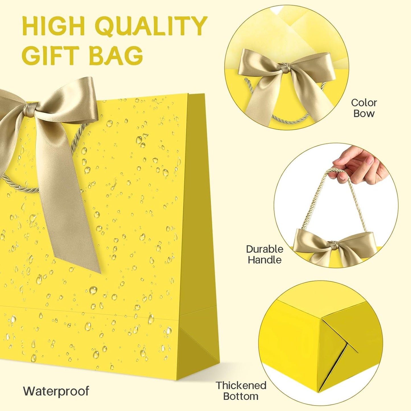 Extra Large Yellow Gift Bag with Handles 1-Pack | 37x28x12 cm. Includes 1 card & 2 tissues. Perfect for wedding, birthday, back to school, Mother's Day.
