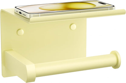 Toilet Paper Holder with Shelf Wall Mounted Toilet Paper Roll Dispenser | Heavy Duty Stainless Steel Sunlight Yellow