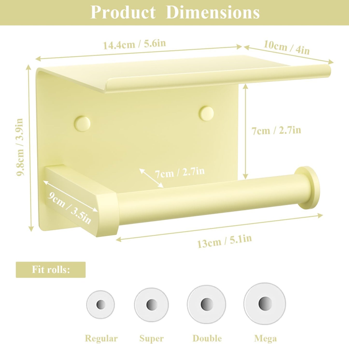 Toilet Paper Holder with Shelf Wall Mounted Toilet Paper Roll Dispenser | Heavy Duty Stainless Steel Sunlight Yellow