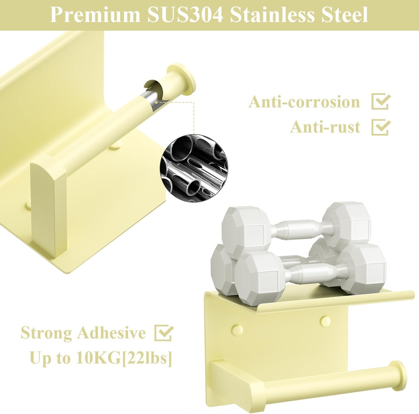 Toilet Paper Holder with Shelf Wall Mounted Toilet Paper Roll Dispenser | Heavy Duty Stainless Steel Sunlight Yellow