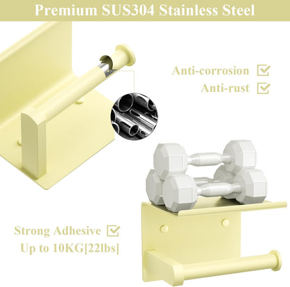 Toilet Paper Holder with Shelf Wall Mounted Toilet Paper Roll Dispenser | Heavy Duty Stainless Steel Sunlight Yellow