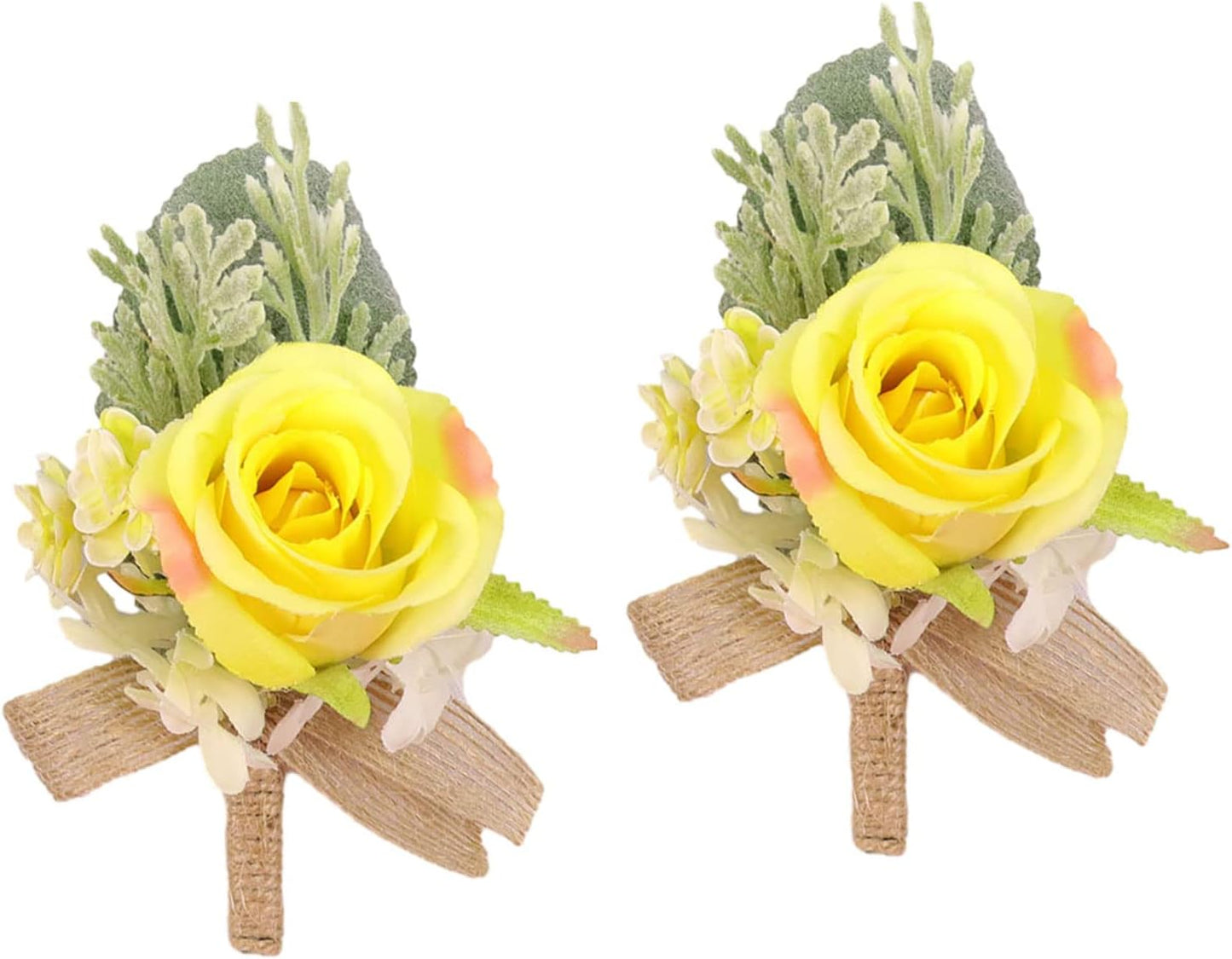 Yellow Wedding Groom Boutonniere Pin Groomsmen Suit Lapel Flower Bride Wrist Corsage Bridesmaid Hand Flower for Indoor Outdoor Wedding Father Mother Bridal Shower Prom Quinceanera (Boutonniere E)