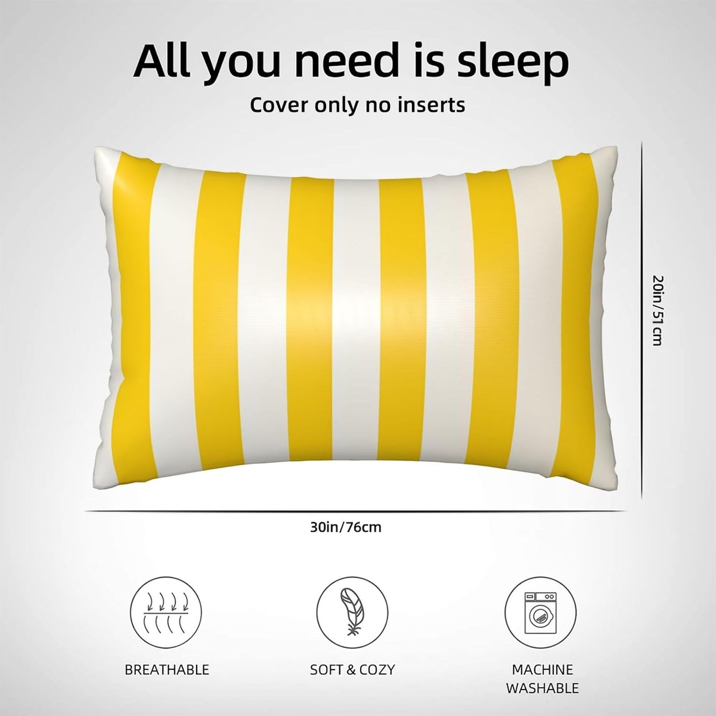 Satin Pillowcase for Hair and Skin, Ultra Soft Silk Pillow Case 20"X 30" with Hidden Zipper Cooling Smooth Satin Pillow Cases Lemon Yellow Stripes Pillow Cover, Gift for Women Men