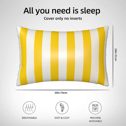 Satin Pillowcase for Hair and Skin, Ultra Soft Silk Pillow Case 20"X 30" with Hidden Zipper Cooling Smooth Satin Pillow Cases Lemon Yellow Stripes Pillow Cover, Gift for Women Men