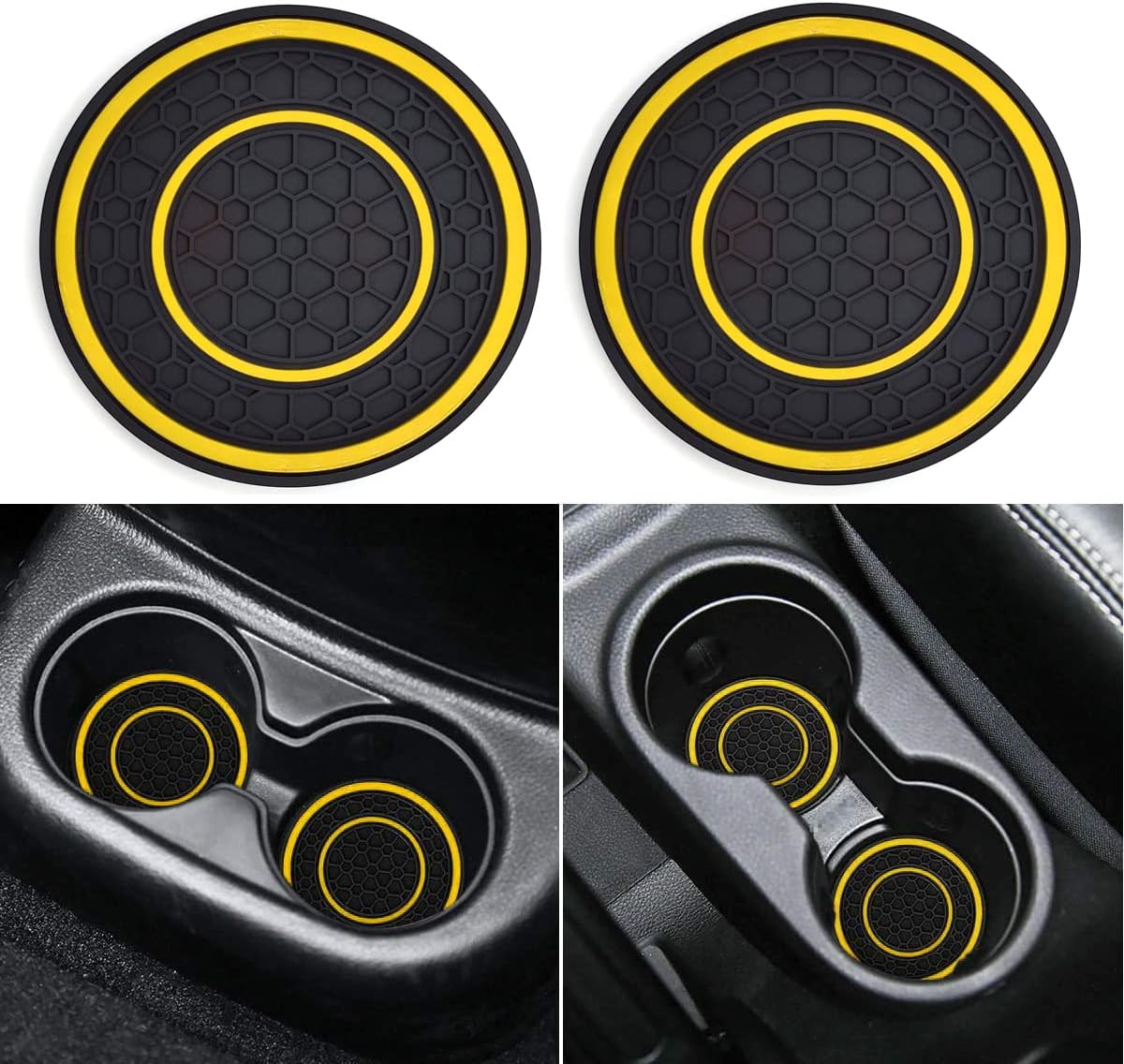 Car Cup Holder Coasters, 2 Pack Universal Auto Anti Slip Cup Holder Insert Coaster, Car Interior Accessories (Yellow)
