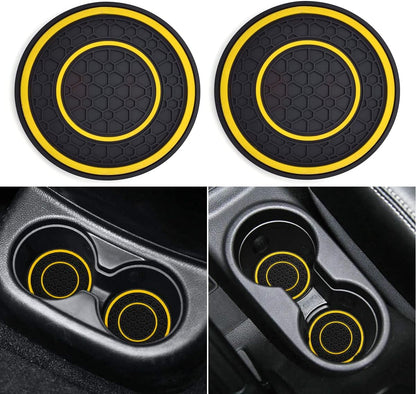 Car Cup Holder Coasters, 2 Pack Universal Auto Anti Slip Cup Holder Insert Coaster, Car Interior Accessories (Yellow)