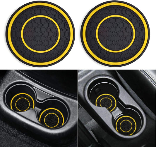 Car Cup Holder Coasters, 2 Pack Universal Auto Anti Slip Cup Holder Insert Coaster, Car Interior Accessories (Yellow)