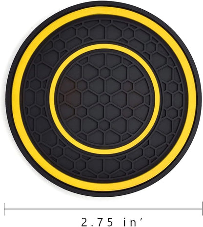 Car Cup Holder Coasters, 2 Pack Universal Auto Anti Slip Cup Holder Insert Coaster, Car Interior Accessories (Yellow)