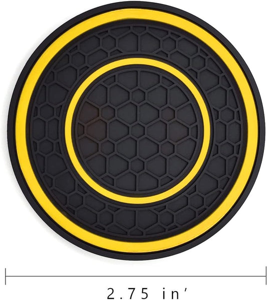 Car Cup Holder Coasters, 2 Pack Universal Auto Anti Slip Cup Holder Insert Coaster, Car Interior Accessories (Yellow)