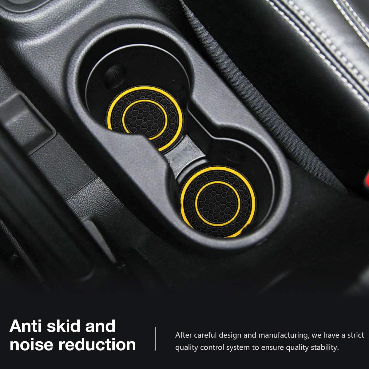 Car Cup Holder Coasters, 2 Pack Universal Auto Anti Slip Cup Holder Insert Coaster, Car Interior Accessories (Yellow)