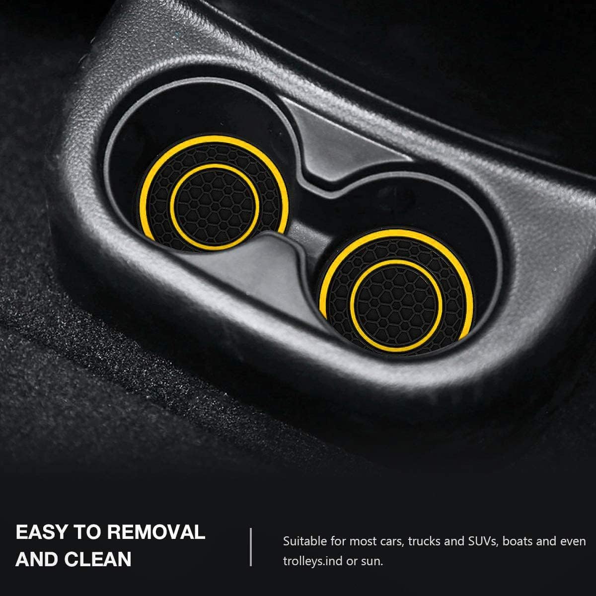 Car Cup Holder Coasters, 2 Pack Universal Auto Anti Slip Cup Holder Insert Coaster, Car Interior Accessories (Yellow)