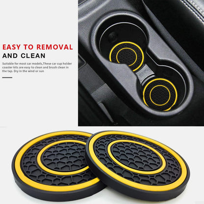 Car Cup Holder Coasters, 2 Pack Universal Auto Anti Slip Cup Holder Insert Coaster, Car Interior Accessories (Yellow)