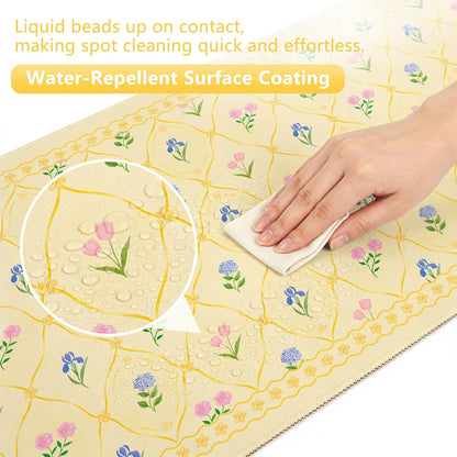 Floral Aesthetic Yellow Mouse Pad Large 35.4×15.7 Flower Girly Desk Mat for Women, Non-Slip Water-Resistant Pad for Home Office Gaming Decor