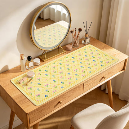 Floral Aesthetic Yellow Mouse Pad Large 35.4×15.7 Flower Girly Desk Mat for Women, Non-Slip Water-Resistant Pad for Home Office Gaming Decor