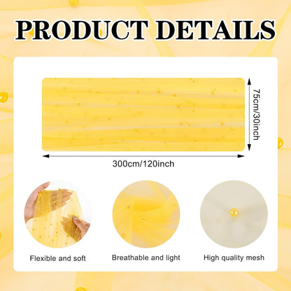 Pearl Table Runner Spring Summer Rustic Boho 10ft Tulle Table Runner for Baby Shower Wedding Veil Holiday Dessert Table Decor Yellow