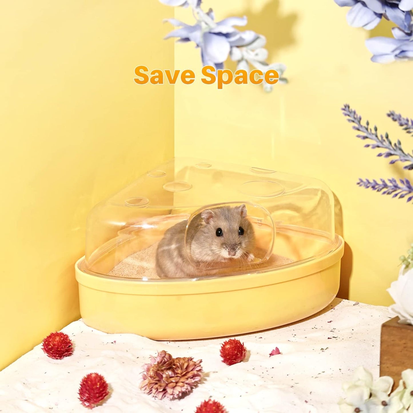 BUCATSTATE Hamster Sand Bath Box - Transparent Critter's Litter Box Sand Bath Shower Room & Digging Container Heighten Version for Guinea Pig Mice Gerbils or Other Small Pets (Small, Yellow)