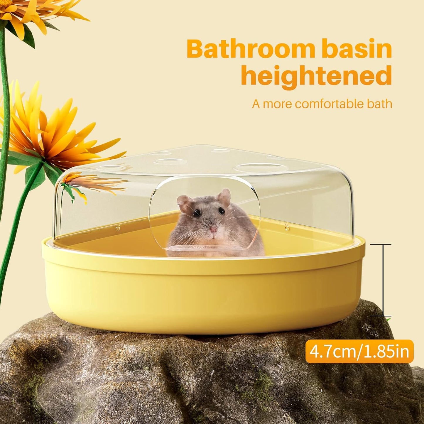 BUCATSTATE Hamster Sand Bath Box - Transparent Critter's Litter Box Sand Bath Shower Room & Digging Container Heighten Version for Guinea Pig Mice Gerbils or Other Small Pets (Small, Yellow)