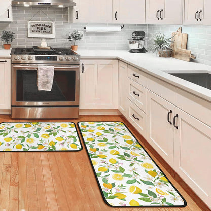 Lemon Kitchen Rugs and Mats Set of 2, Non Slip Washable Kitchen Runner Rug, Fresh Citrus Fruit Kitchen Floor Mats, Farmhouse Kitchen Decor Rug Set for Sink, Laundry Room, 17"x30"+17"x47"