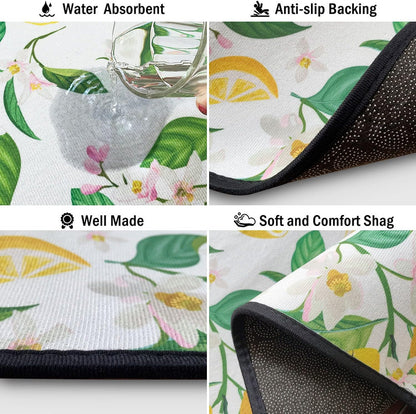 Lemon Kitchen Rugs and Mats Set of 2, Non Slip Washable Kitchen Runner Rug, Fresh Citrus Fruit Kitchen Floor Mats, Farmhouse Kitchen Decor Rug Set for Sink, Laundry Room, 17"x30"+17"x47"