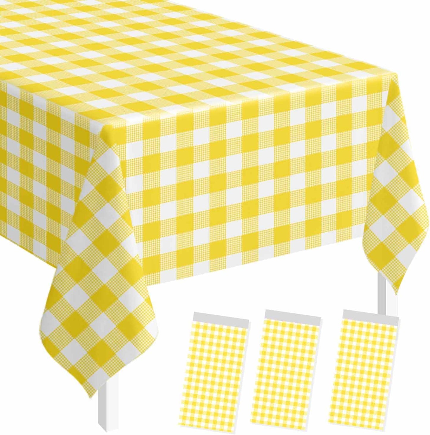3 Pack Yellow Gingham Tablecloth Rectangle 54 x 108 Yellow and White Checkered Table Cloth Disposable Plaid Table Cover Plastic for Birthday Baby Shower Picnic Wedding Party Supplies