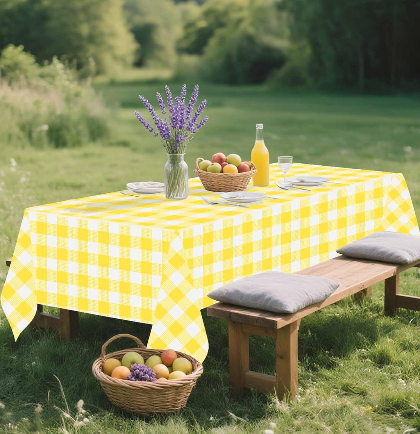 3 Pack Yellow Gingham Tablecloth Rectangle 54 x 108 Yellow and White Checkered Table Cloth Disposable Plaid Table Cover Plastic for Birthday Baby Shower Picnic Wedding Party Supplies