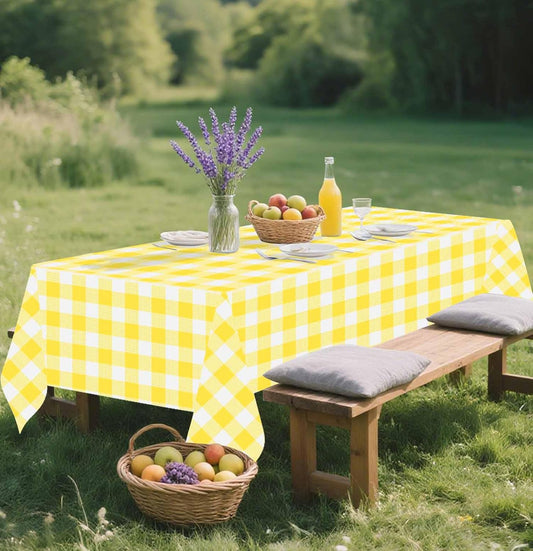 3 Pack Yellow Gingham Tablecloth Rectangle 54 x 108 Yellow and White Checkered Table Cloth Disposable Plaid Table Cover Plastic for Birthday Baby Shower Picnic Wedding Party Supplies