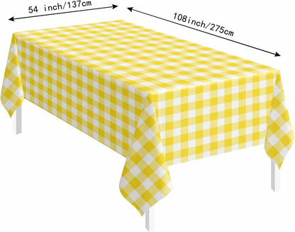 3 Pack Yellow Gingham Tablecloth Rectangle 54 x 108 Yellow and White Checkered Table Cloth Disposable Plaid Table Cover Plastic for Birthday Baby Shower Picnic Wedding Party Supplies