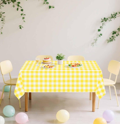 3 Pack Yellow Gingham Tablecloth Rectangle 54 x 108 Yellow and White Checkered Table Cloth Disposable Plaid Table Cover Plastic for Birthday Baby Shower Picnic Wedding Party Supplies